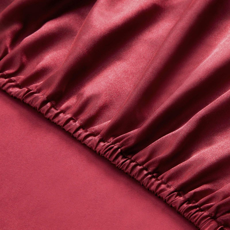 SiinvdaBZX 4Pcs Satin Sheet Set Queen Size Ultra Silky Soft Burgundy Satin Queen Bed Sheets with Deep Pocket  1 Fitted Sheet  1 Flat Sheet  2 Envelope Closure Pillowcases - Image 5